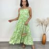 Vestido Midi sem Bojo Shopia Viscolinho Estampado Verde - Fernanda Ramos Store