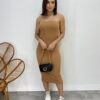 Vestido Midi sem Bojo Tomara que Caia Canelado Bege - Fernanda Ramos Store