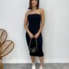 Vestido Midi sem Bojo Tomara que Caia Canelado Preto - Fernanda Ramos Store