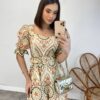 Vestido Midi sem Bojo Tricoline Laise Estampado Manga Princesa - Fernanda Ramos Store