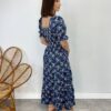 Vestido Midi sem Bojo Tricoline Manga Princesa Bordado Azul - Fernanda Ramos Store