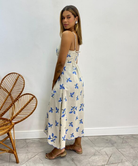 Vestido Midi sem Bojo Viscolinho com Bordado Cru - Fernanda Ramos Store