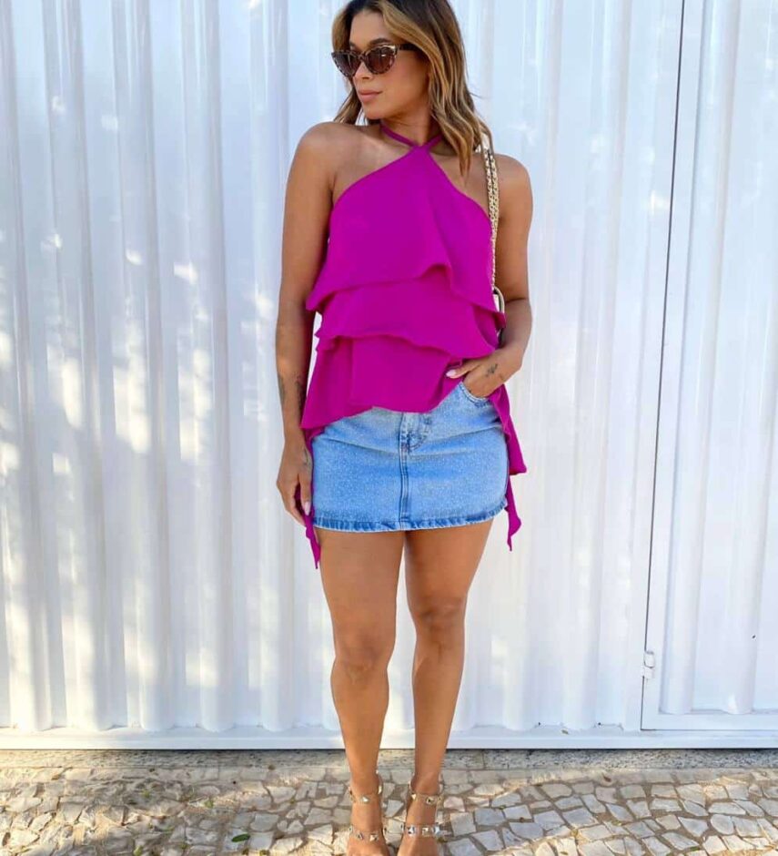 Blusa Feminina Frente Única com Babados Fúcsia - Fernanda Ramos Store