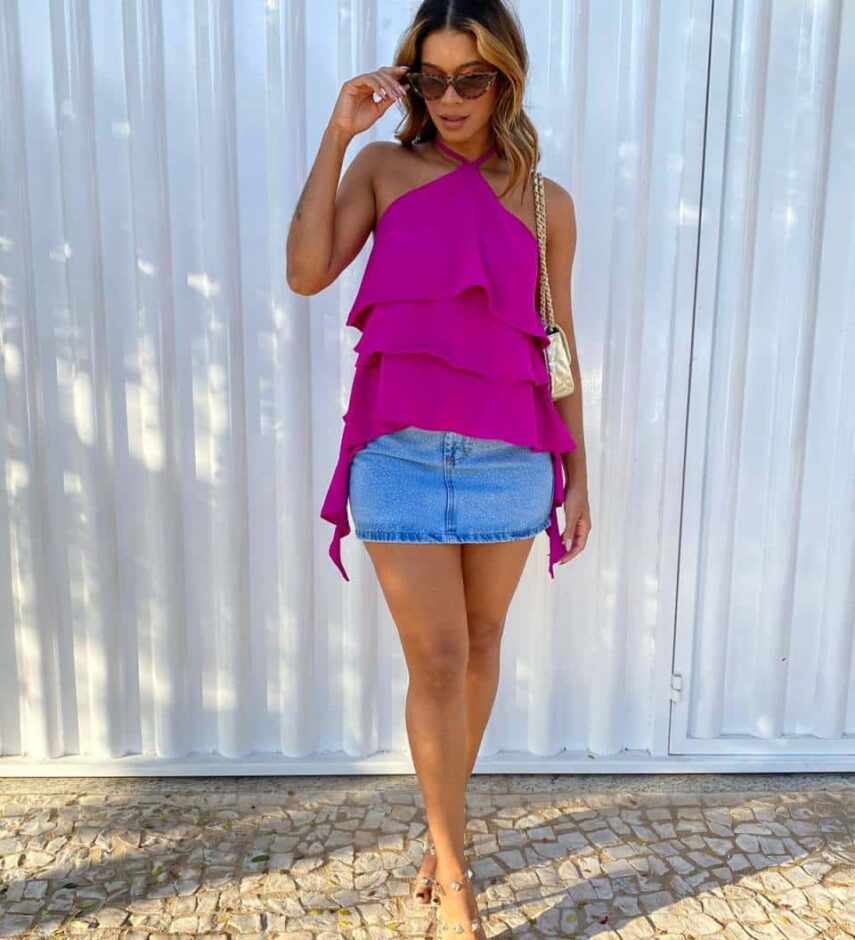 Blusa Feminina Frente Única com Babados Fúcsia - Fernanda Ramos Store