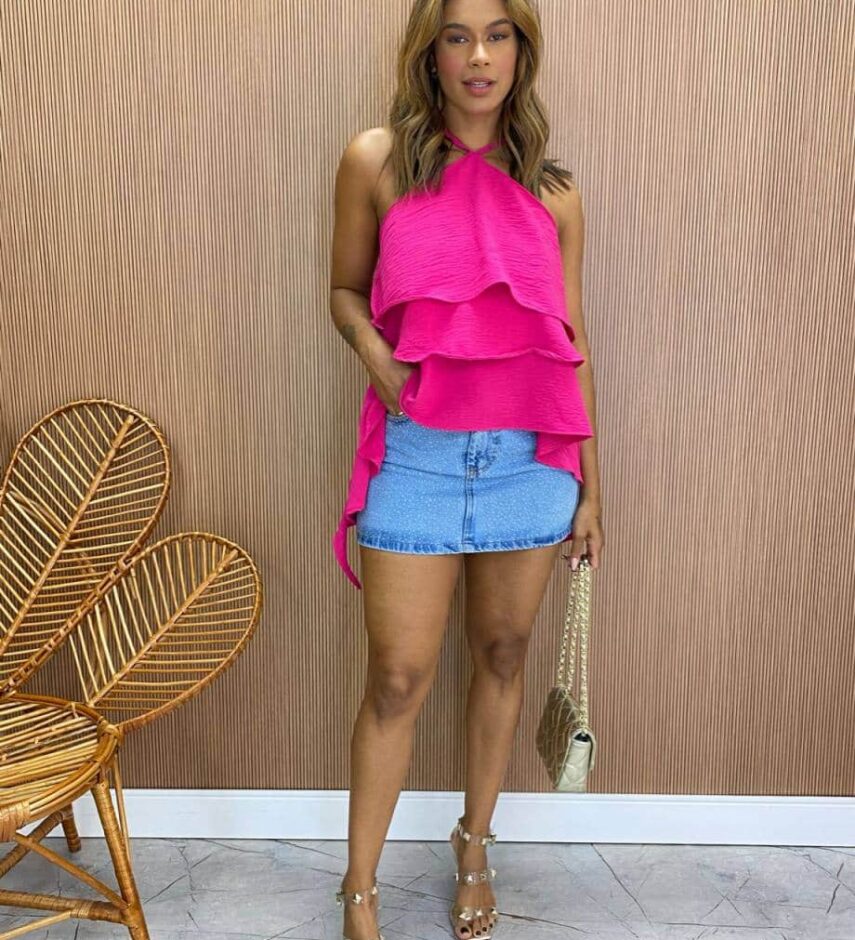 Blusa Feminina Frente Única com Babados Pink - Fernanda Ramos Store