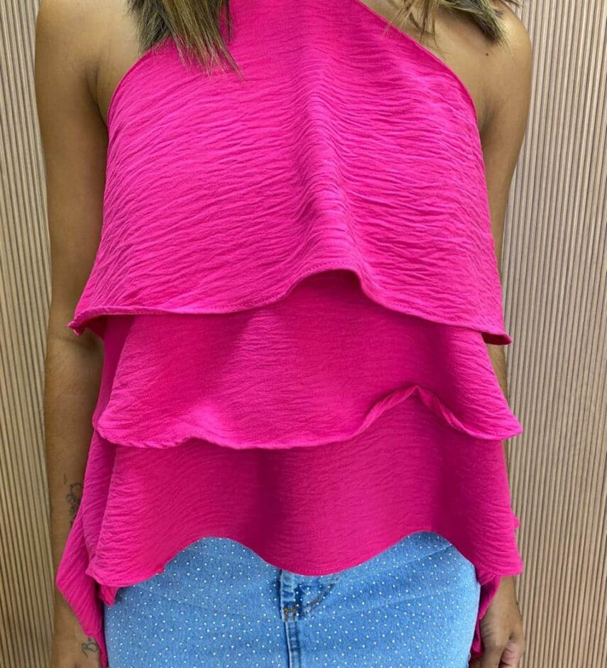 Blusa Feminina Frente Única com Babados Pink - Fernanda Ramos Store