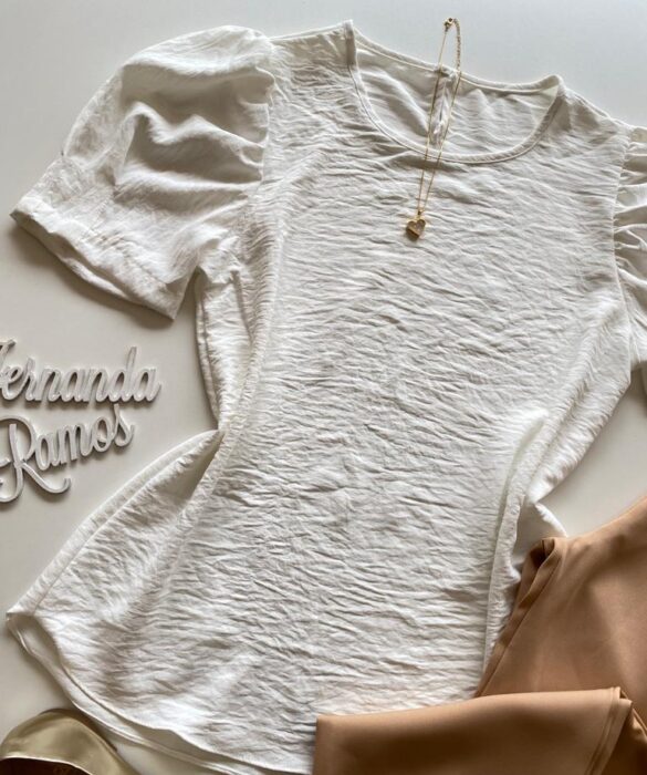 Blusa Feminina Giovanna Manga Princesa Off White - Fernanda Ramos Store