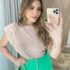 Blusa Feminina Juliana Detalhe em Laise Bege - Fernanda Ramos Store