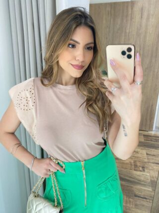 Blusa Feminina Juliana Detalhe em Laise Bege - Fernanda Ramos Store