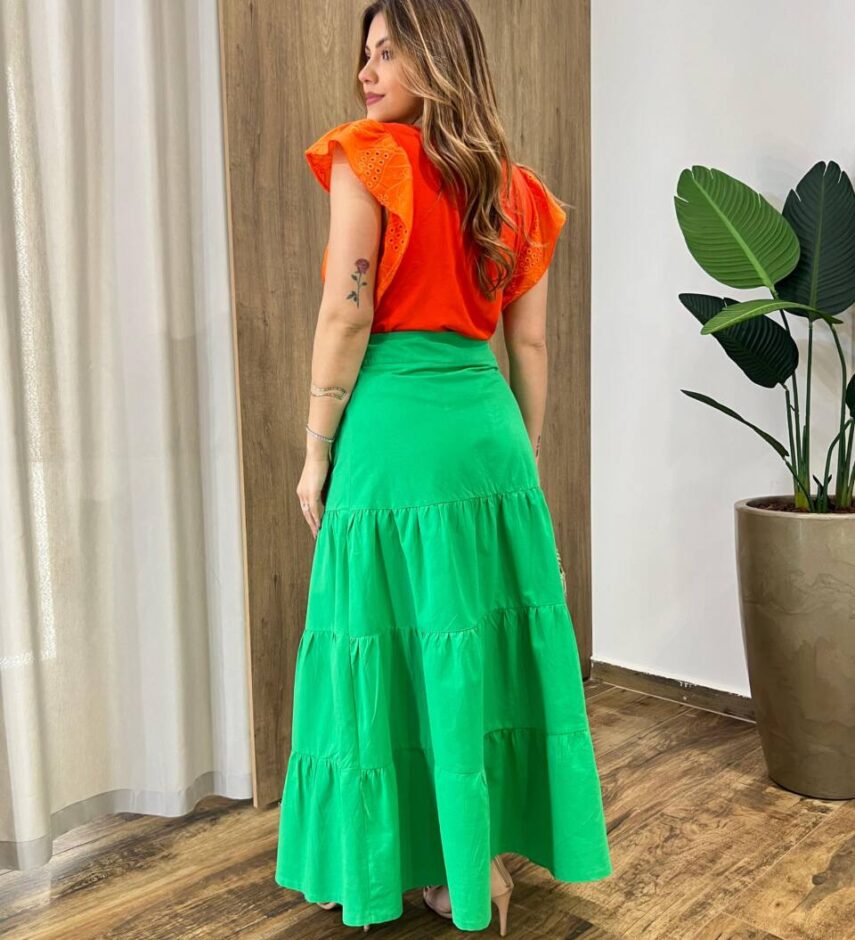 Blusa Feminina Juliana Detalhe em Laise Laranja - Fernanda Ramos Store