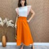 Blusa Feminina Juliana Detalhe em Laise Laranja Off White - Fernanda Ramos Store