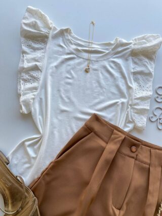 Blusa Feminina Juliana Detalhe em Laise Off White - Fernanda Ramos Store