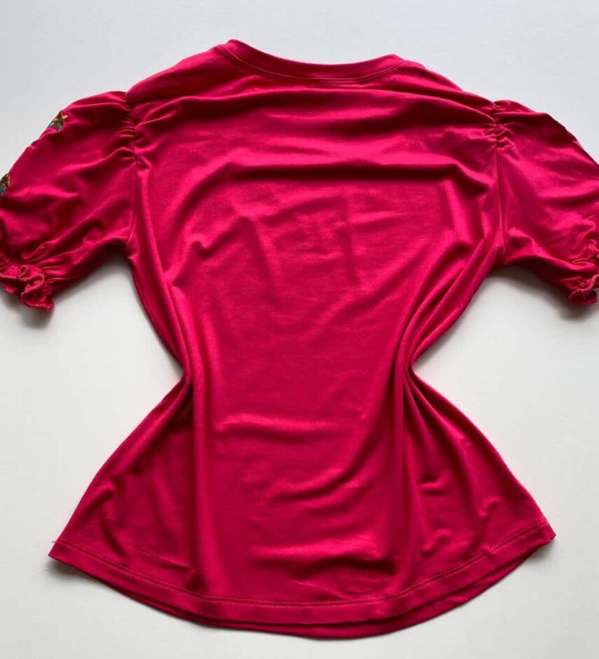 Blusa Manga Curta Feminina de Malha Mangas Bordadas Pink - Fernanda Ramos Store