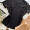 Blusa Manga Curta Feminina Isa Detalhe Amarração Preta - Fernanda Ramos Store