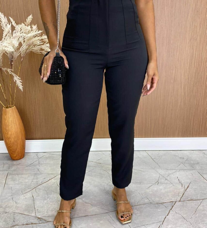 Calça Feminina Alfaiataria Luana com Zíper Preta - Fernanda Ramos Store