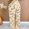 Calça Feminina Pantalona Estampada com Amarração Bege - Fernanda Ramos Store