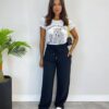 Calça Feminina Pantalona Lorena Lastex na Cintura Preta - Fernanda Ramos Store