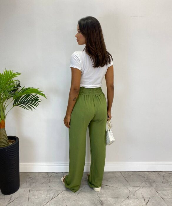 Calça Feminina Pantalona Lorena Lastex na Cintura Verde - Fernanda Ramos Store