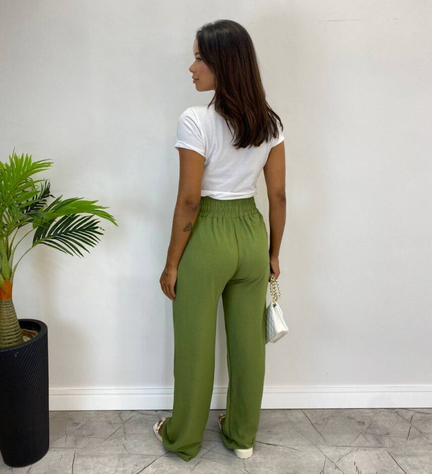 Calça Feminina Pantalona Lorena Lastex na Cintura Verde - Fernanda Ramos Store