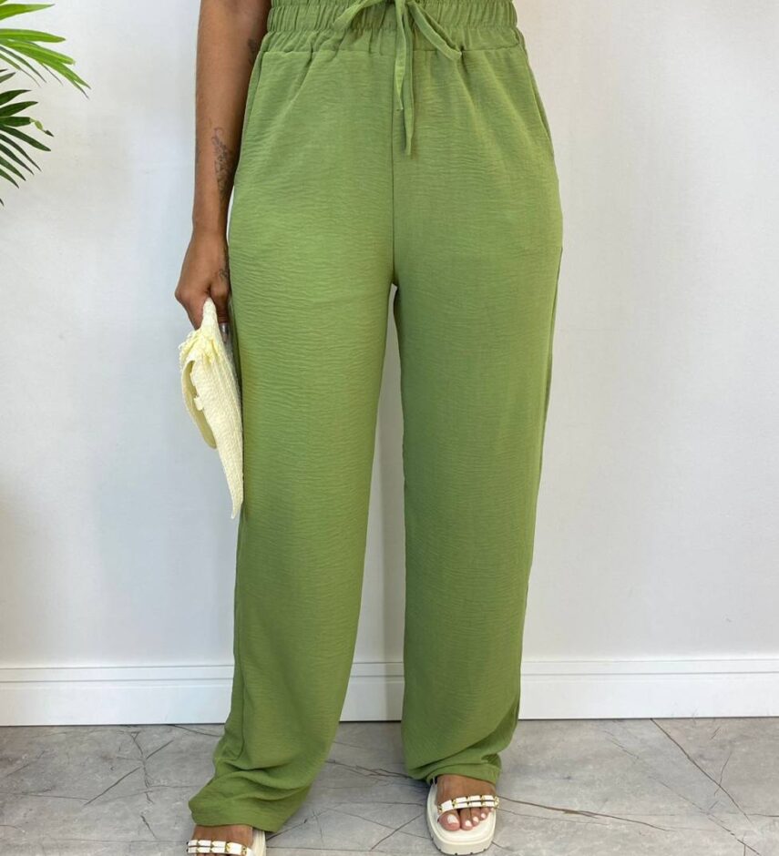 Calça Feminina Pantalona Lorena Lastex na Cintura Verde - Fernanda Ramos Store