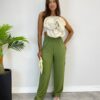 Calça Feminina Pantalona Lorena Lastex na Cintura Verde - Fernanda Ramos Store