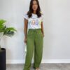 Calça Feminina Pantalona Lorena Lastex na Cintura Verde - Fernanda Ramos Store