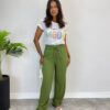 Calça Feminina Pantalona Lorena Lastex na Cintura Verde - Fernanda Ramos Store