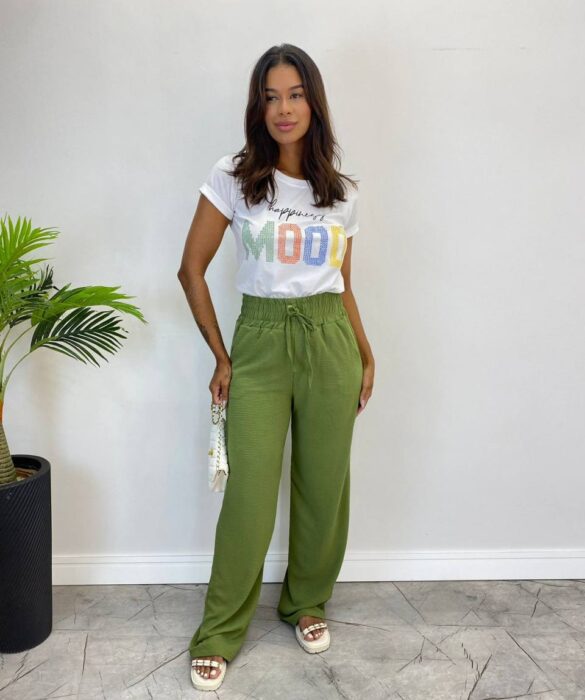 Calça Feminina Pantalona Lorena Lastex na Cintura Verde - Fernanda Ramos Store