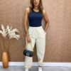 Calça Feminina Parachute Cargo Sarja Bege - Fernanda Ramos Store