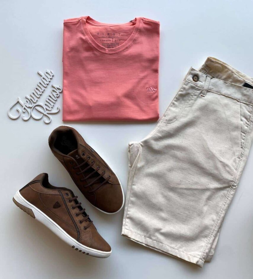 Camiseta Masculina Basic Ocass Salmão - Fernanda Ramos Store