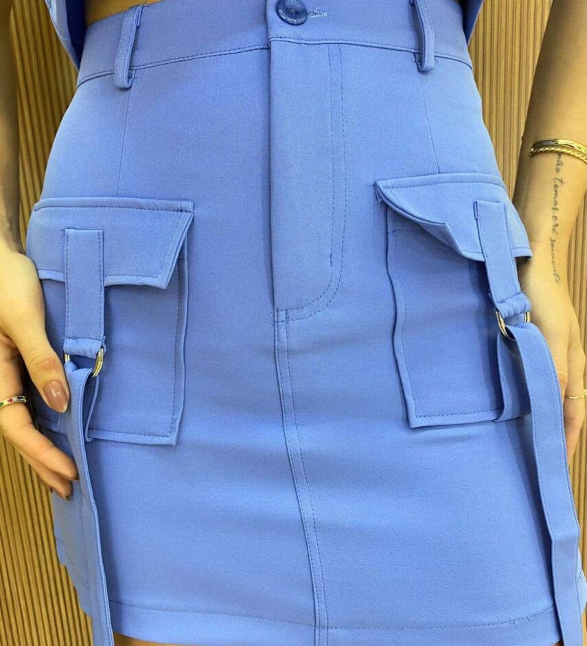 Conjunto Feminino Alfaiataria Luna Cropped e Saia Azul - Fernanda Ramos Store