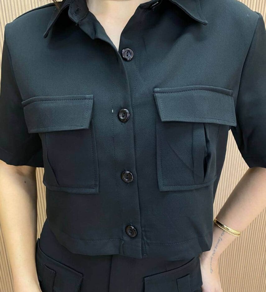 Conjunto Feminino Alfaiataria Luna Cropped e Saia Preto - Fernanda Ramos Store