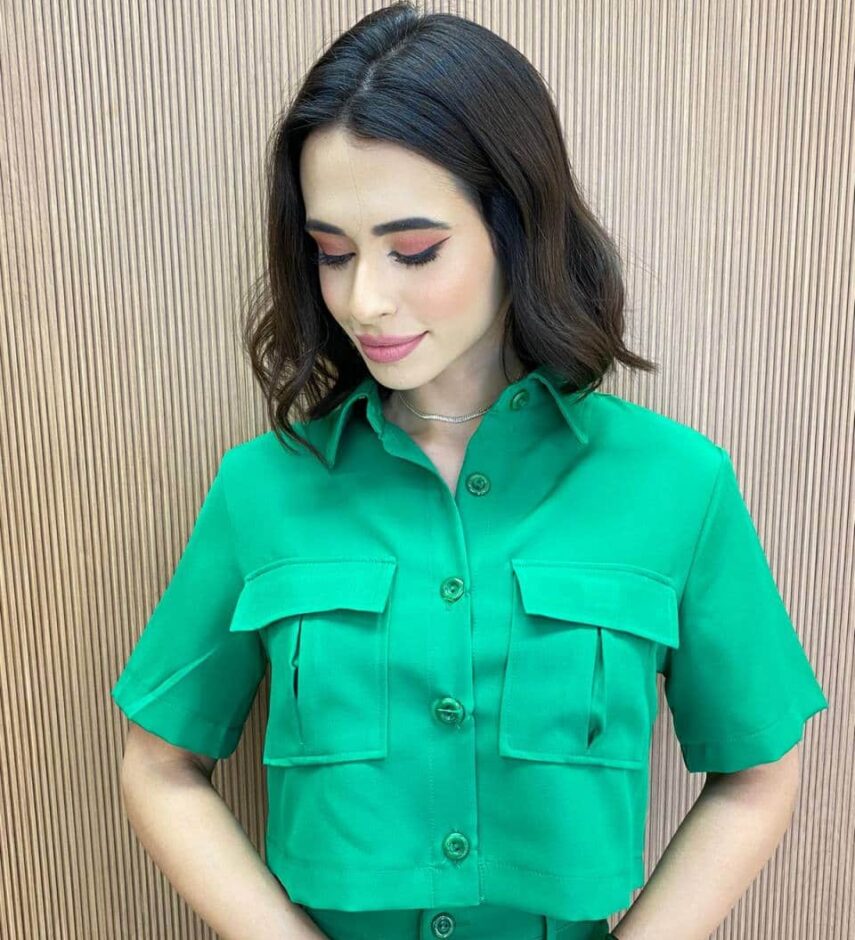 Conjunto Feminino Alfaiataria Luna Cropped e Saia Verde - Fernanda Ramos Store