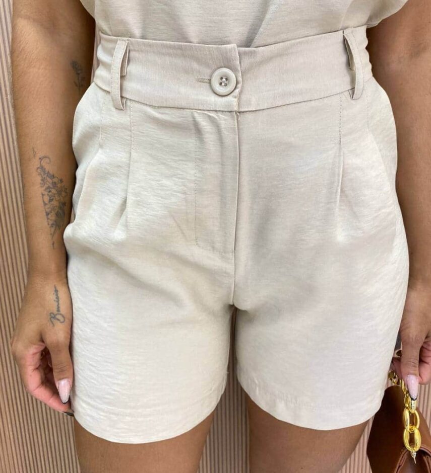 Conjunto Feminino Cléo Short e Cropped Alongado Bege - Fernanda Ramos Store