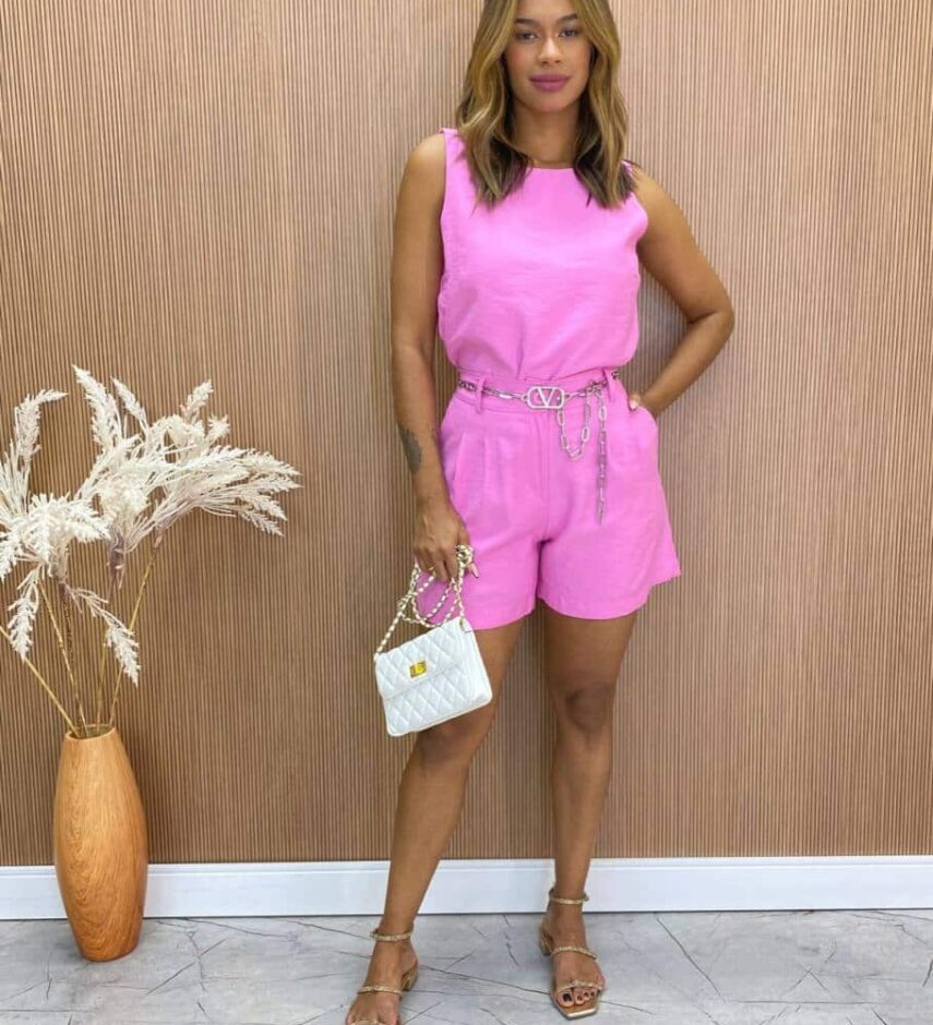 Conjunto Feminino Cléo Short e Cropped Alongado Lilás - Fernanda Ramos Store
