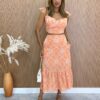 Conjunto Feminino Laise Cropped com Bojo e Saia Midi Laranja Fernanda Ramos Store