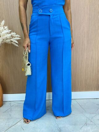 Conjunto Feminino Maitê Cropped e Calça Pantalona Azul - Fernanda Ramos Store