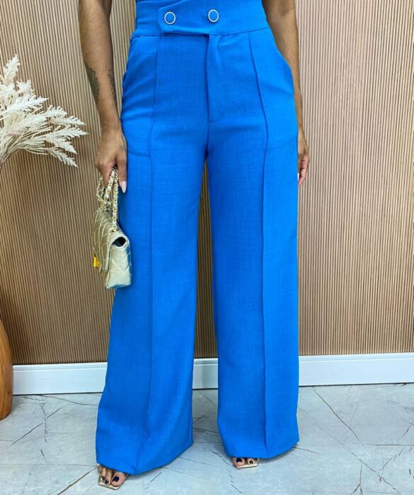 Conjunto Feminino Maitê Cropped e Calça Pantalona Azul - Fernanda Ramos Store