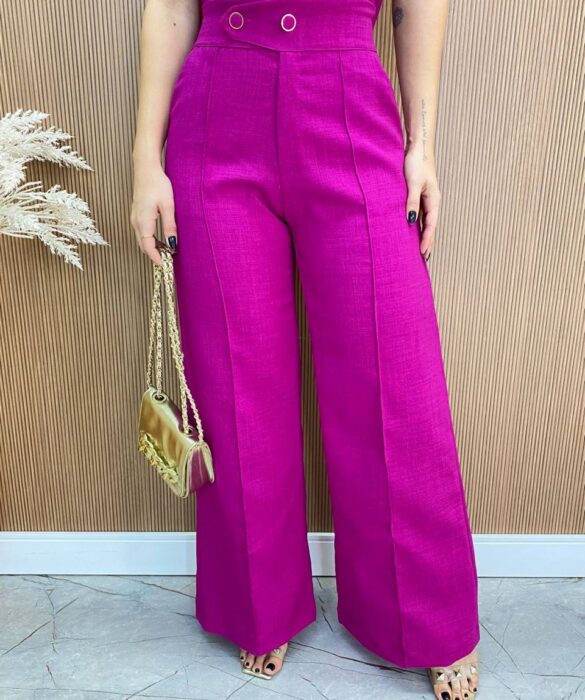 Conjunto Feminino Maitê Cropped e Calça Pantalona Fúcsia - Fernanda Ramos Store