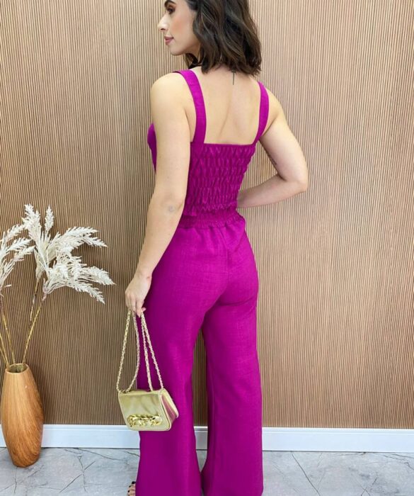 Conjunto Feminino Maitê Cropped e Calça Pantalona Fúcsia - Fernanda Ramos Store