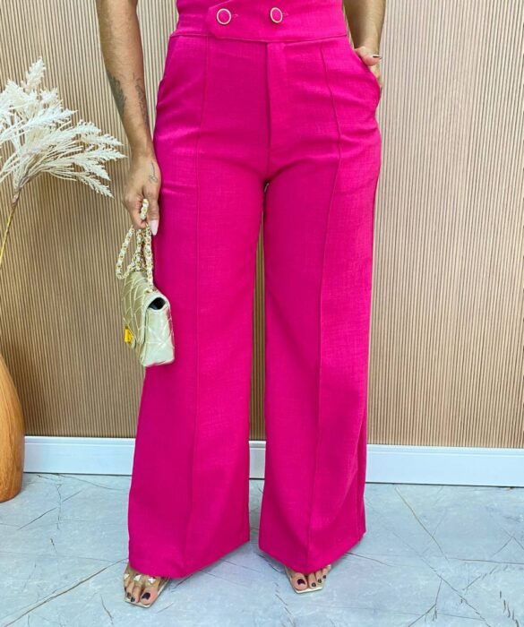 Conjunto Feminino Maitê Cropped e Calça Pantalona Pink - Fernanda Ramos Store