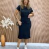 Conjunto Feminino Moletinho Laís Cropped e Saia Midi Preto - Fernanda Ramos Store