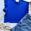 Cropped Feminino Canelado Olivia Detalhe em Laise Azul Bic - Fernanda Ramos Store