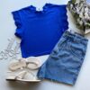 Cropped Feminino Canelado Olivia Detalhe em Laise Azul Bic - Fernanda Ramos Store