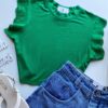 Cropped Feminino Canelado Olivia Detalhe em Laise Verde - Fernanda Ramos Store