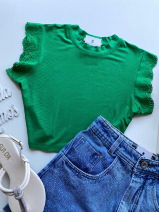 Cropped Feminino Canelado Olivia Detalhe em Laise Verde - Fernanda Ramos Store