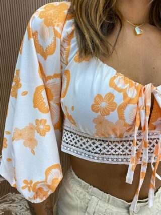 fernandaramosstore com br Cropped Feminino com Bojo e Amarração Isis Estampa Laranja 1