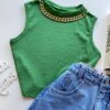 Cropped Feminino sem Bojo Canelado com Corrente Verde - Fernanda Ramos Store