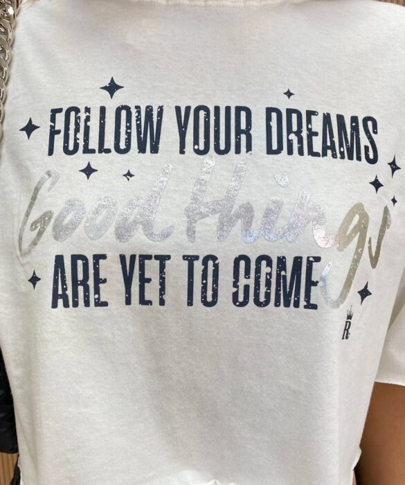 Cropped Feminino sem Bojo Follow Your Dreams Off White - Fernanda Ramos Store