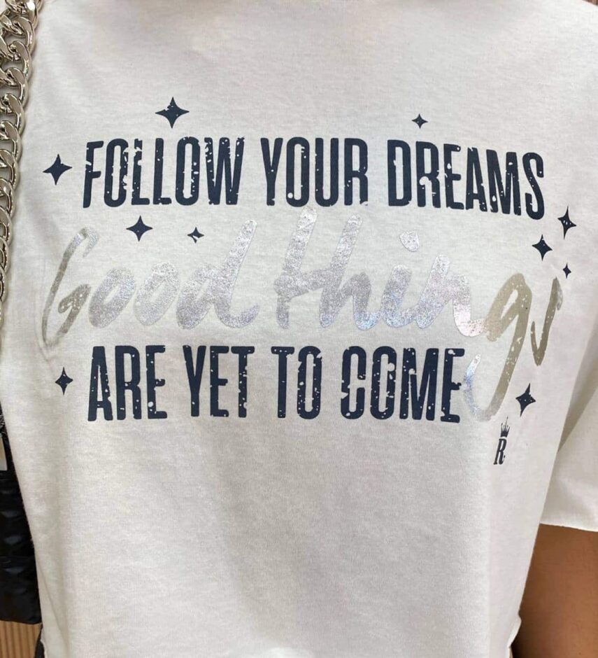 Cropped Feminino sem Bojo Follow Your Dreams Off White - Fernanda Ramos Store